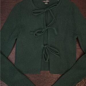 Wild Fable Green Ribbed Tie-Front Cardigan